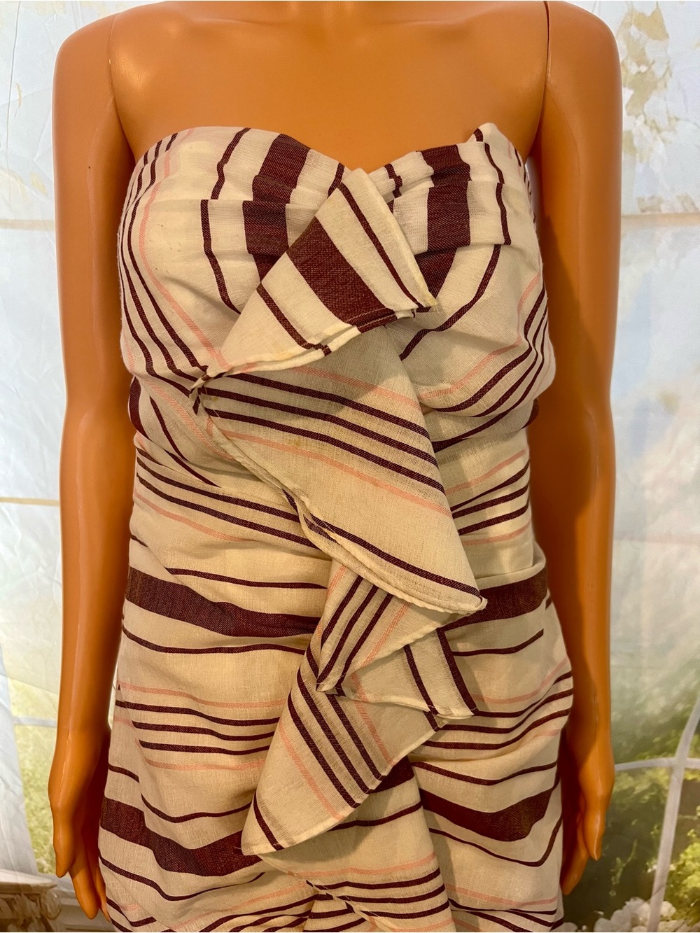 C/MEO Collective Strapless Midi Dress in Ivory and Brown Stripe - Picture 3 of 7